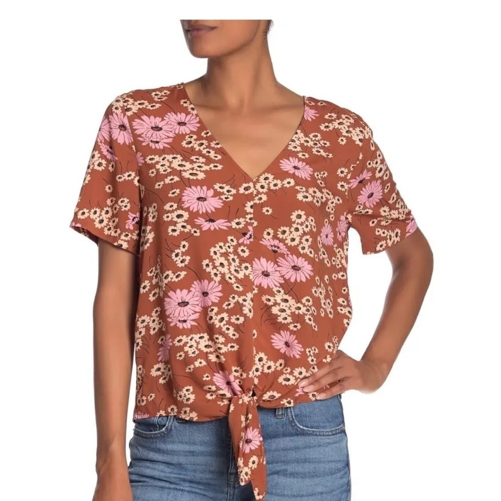 Madewell Rust and Pink Floral Crop Top